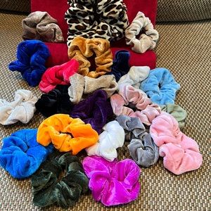Velveteen scrunches never worn. One large leopard and rest standard size